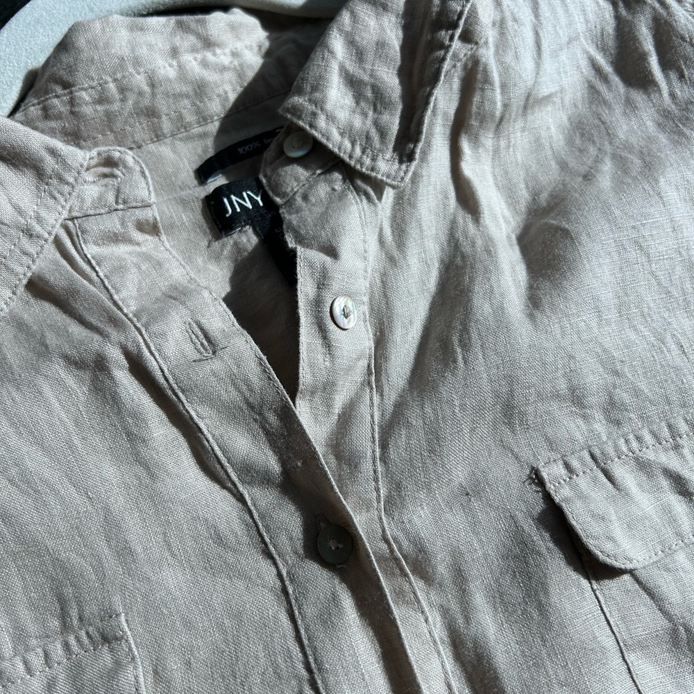 Jones NY 100% Linen Popover Tunic. 1/2 sleeves. Cargo inspired. Coastal. Beach. - Picture 12 of 12